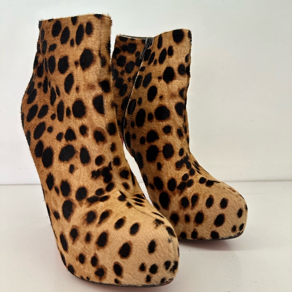 Christian Louboutin Tan and Black Leopard Heeled Boots
